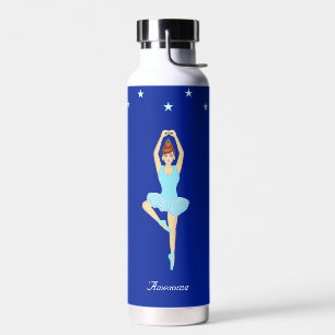 Bouteille D'eau Danseuse de ballet et étoiles sur fond bleu royal