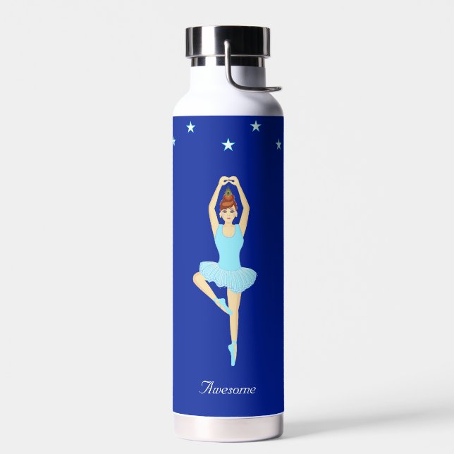 Bouteille D'eau Danseuse de ballet et étoiles sur fond bleu royal (Gauche)