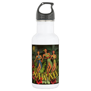 Bouteille D'eau Danseuses de hula vintage Hawaï Rétro Tiki Palmier