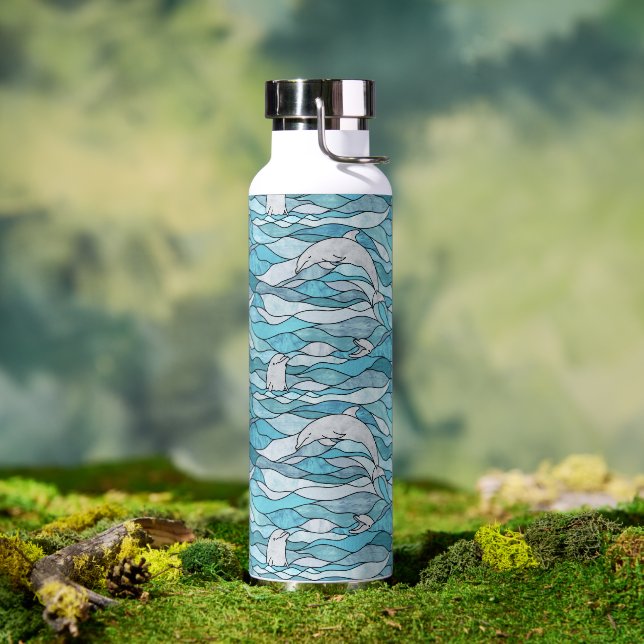 Bouteille D'eau Dauphins de verre tendu de l'océan bleu (Extérieur)