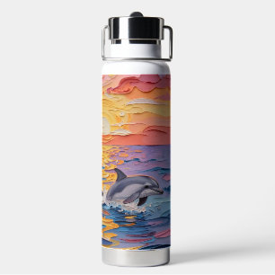 Bouteille D'eau Dauphins et vagues océaniques en impasto  