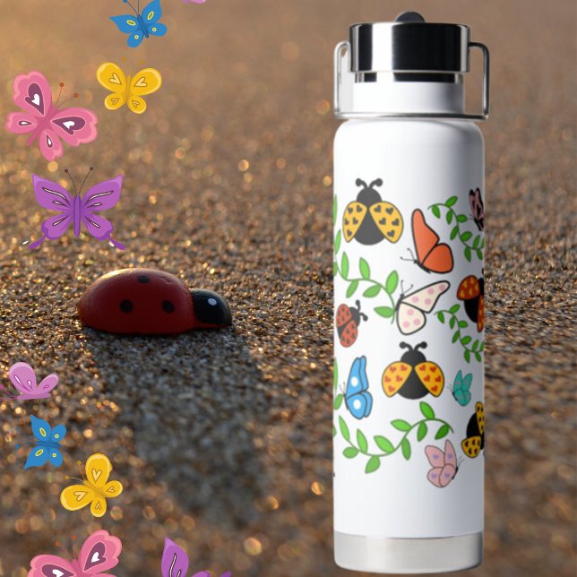 Bouteille d'eau de Lady Lovebug et papillons (Créateur téléchargé)