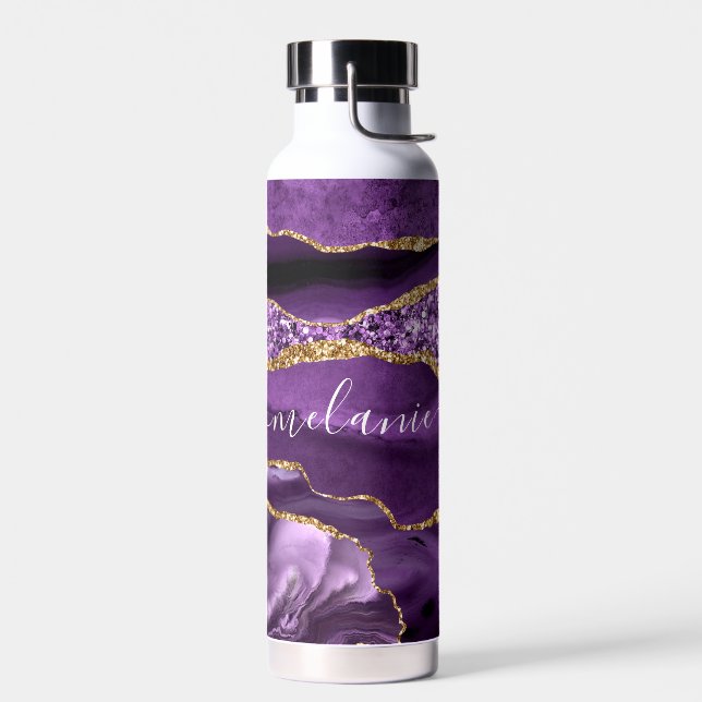 Bouteille d'eau de Parties scintillant en or viole (Gauche)