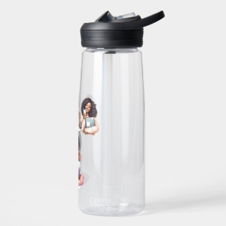 Bouteille d'eau de yoga avec une fille afro mignon