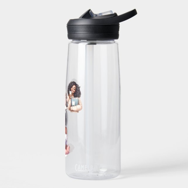 Bouteille d'eau de yoga avec une fille afro mignon (Gauche)