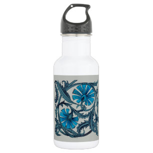 Bouteille D'eau Décor de carreaux rustique d'art floral antique bl
