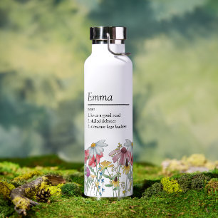 Bouteille D'eau Définition de nom avec bordure de fleurs sauvages