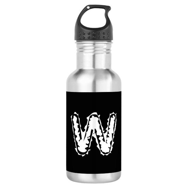 Bouteille D'eau Déplaisant Monogramme blanc sur noir (Devant)