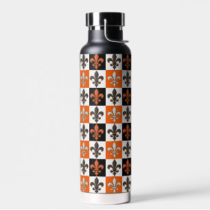 Bouteille D'eau Design Orange Noir Blanc À damiers Fleur de lis
