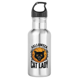 Bouteille D'eau Dessin de chemise de chat noir vintage Lady Hallow