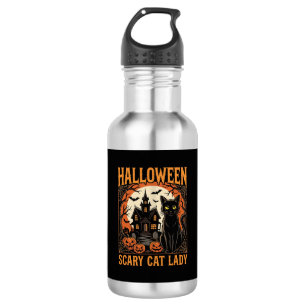 Bouteille D'eau Dessin Vintage Dame aux Chats Effrayants Halloween
