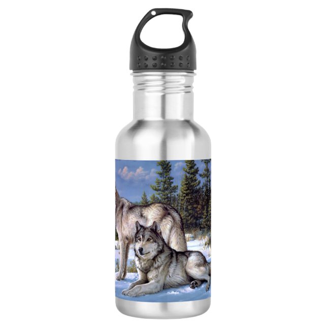 Bouteille D'eau Deux loups de l'Arctique (Devant)