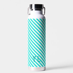 Bouteille D'eau Diagonale néon bleu et blanc rayures initiales