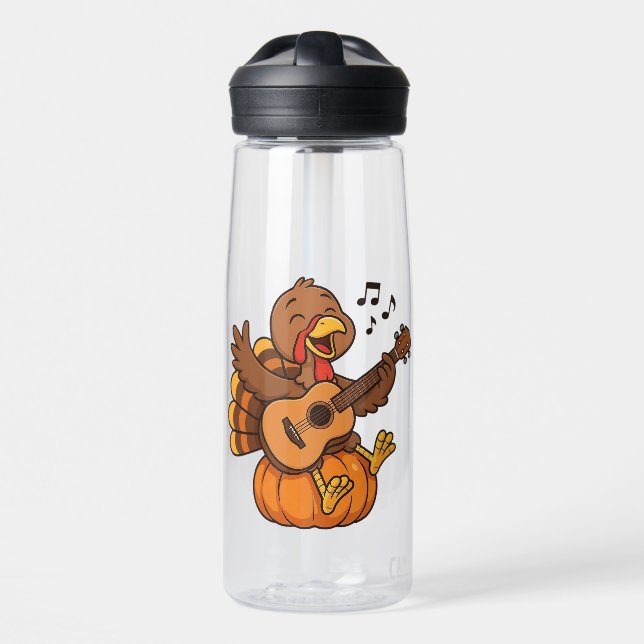 Bouteille D'eau Dindon de Thanksgiving mignon avec guitare (Avant)