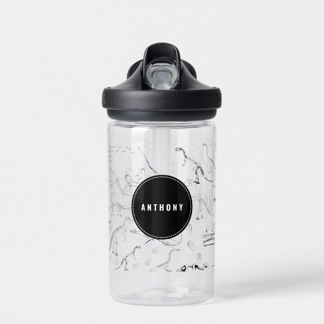 Bouteille D'eau Dinosaur Os Fossiles Nom Personnalisé École (Avant)