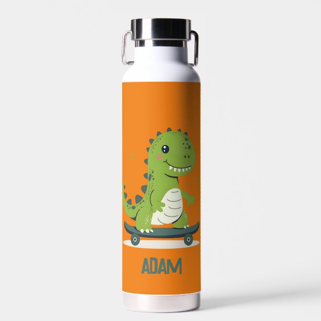 Bouteille D'eau Dinosaure De Skateboard Amusant Avec Nom Enfants (Avant)