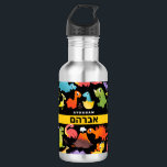 Bouteille D'eau Dinosaure personnalisé hébreu<br><div class="desc">Cette jolie bouteille d'eau colorée est amusante et cool. Les dinosaures aux couleurs vives et amicaux sont toujours un favori pour le retour à l'école et les noms HEBREW & English de votre enfant à l'avant et au centre rendront leur premier jour de retour à l'école super spécial! Pour taper...</div>