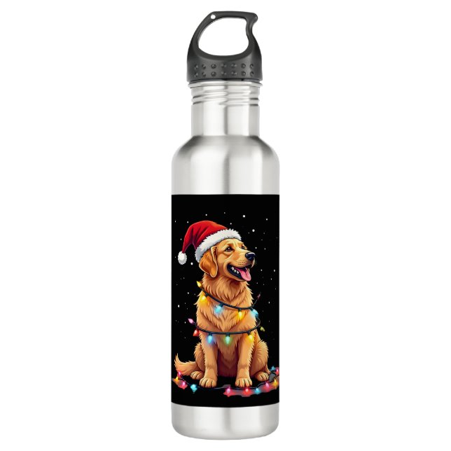 Bouteille D'eau Dog Golden Retriever Santa Christmas Xmas Lights ( (Devant)