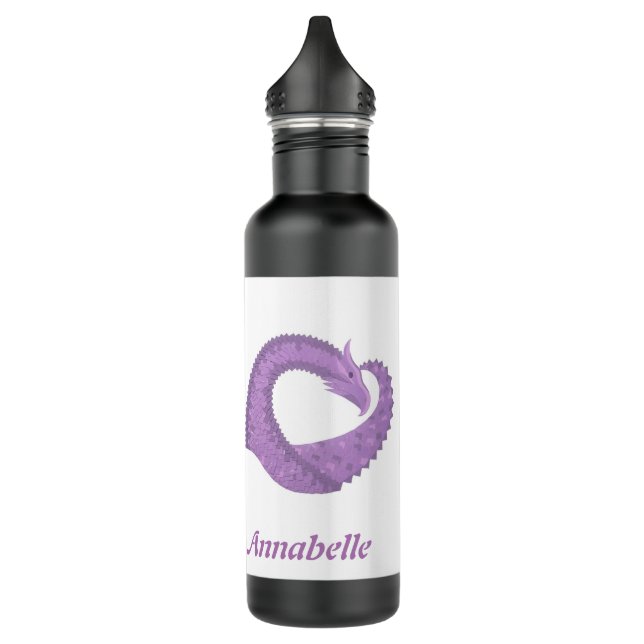 Bouteille D'eau Dragon de coeur pourpre lavande personnalisé sur b (Gauche)