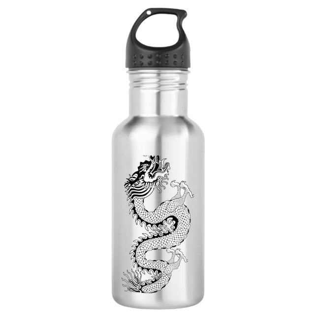 Bouteille D'eau Dragon noir et blanc (Devant)