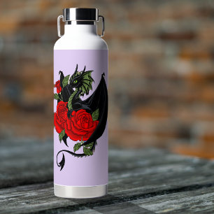 Bouteille D'eau Dragon Noir Mystique Roses Rouges Lavande Gothique