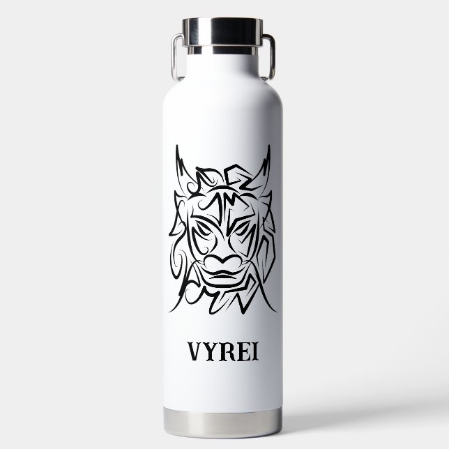 Bouteille D'eau Dragon tribal noir et blanc (Avant)