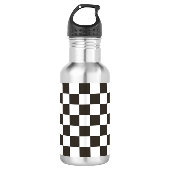Bouteille D'eau Drapeau à damier (noir et blanc) (motif damier) (Devant)