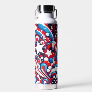 Bouteille D'eau Drapeau américain Abstrait rouge, blanc et bleu