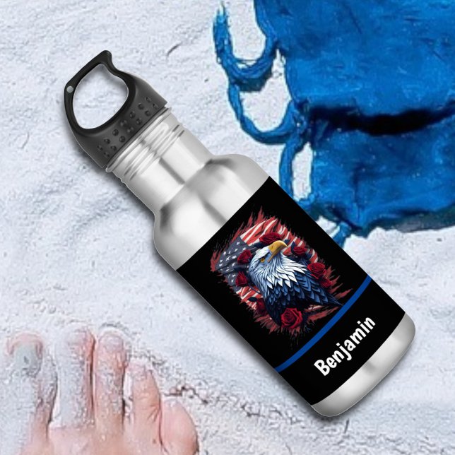 Bouteille D'eau Drapeau américain Aigle Rose Rouge Blanc Bleu (Créateur téléchargé)