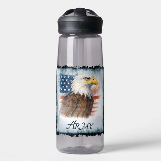 Bouteille D'eau Drapeau américain et aigle de l'armée (Avant)
