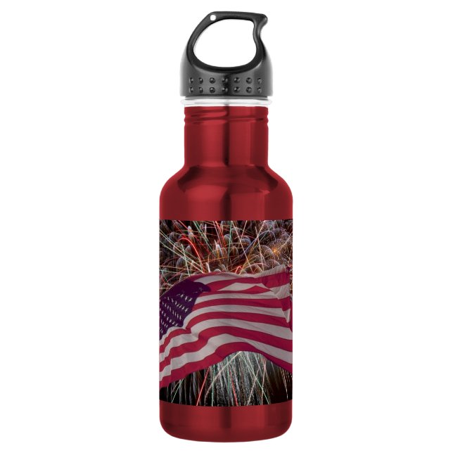 Bouteille D'eau Drapeau américain et feux d'artifice (Devant)