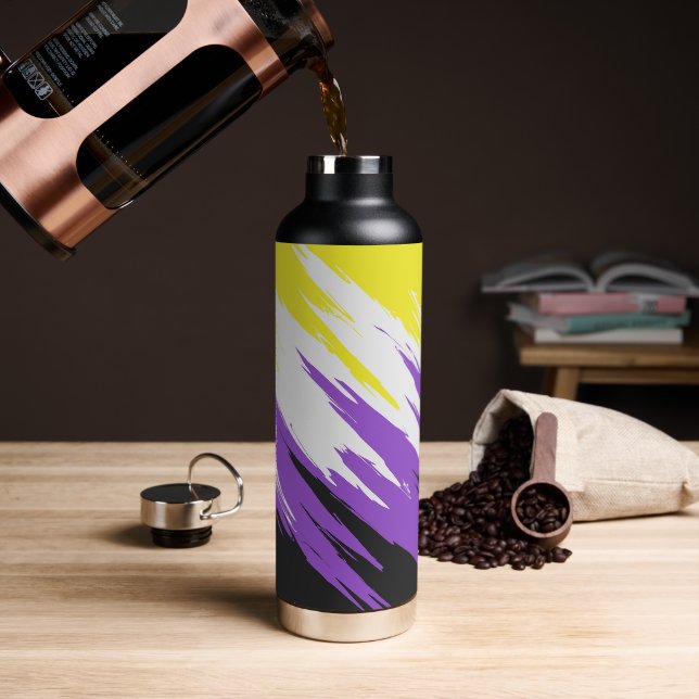 Bouteille D'eau Drapeau de fierté non binaire funky grunge zigzag  (Café)
