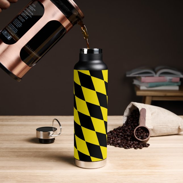 Bouteille D'eau Drapeau diamant Bavière noir et jaune (Gym)