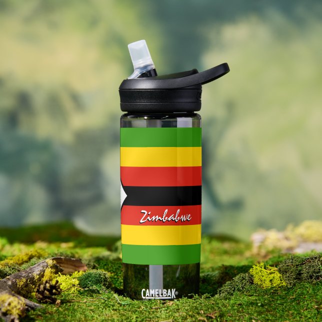 Bouteille D'eau Drapeau du Zimbabwe, patriotique (Extérieur)