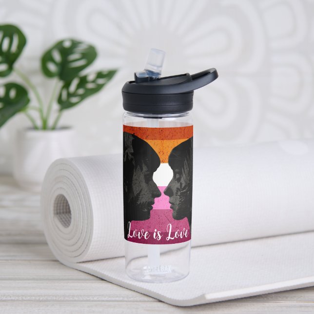 Bouteille D'eau Drapeau lesbien avec deux silhouettes de femme (Yoga)