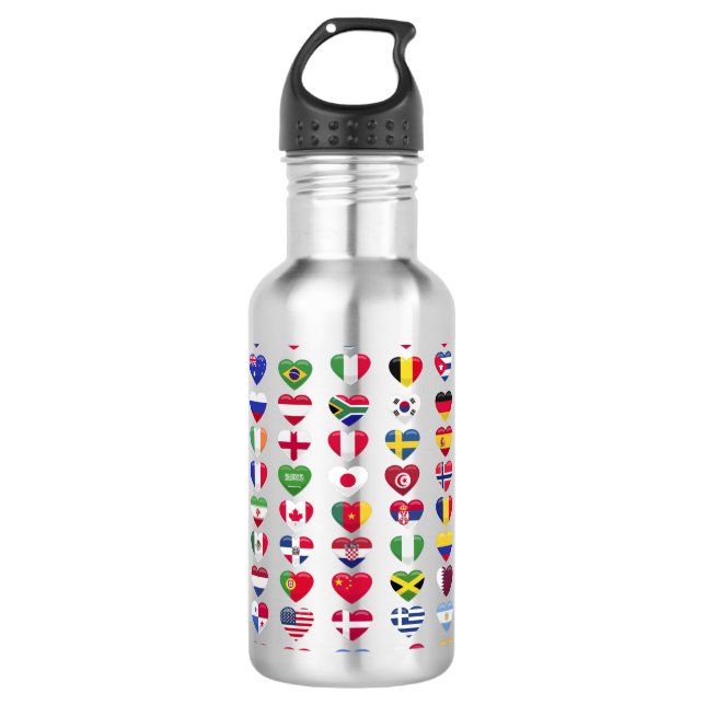 Bouteille D'eau Drapeaux de la forme cardiaque des pays (Devant)