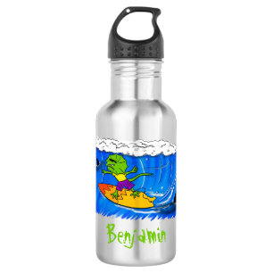 Bouteille D'eau Drôle caricature de surf de lézard au cou