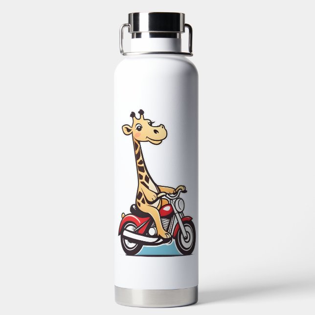 Bouteille D'eau Drôle Cartoon Giraffe À Moto, (Plage)