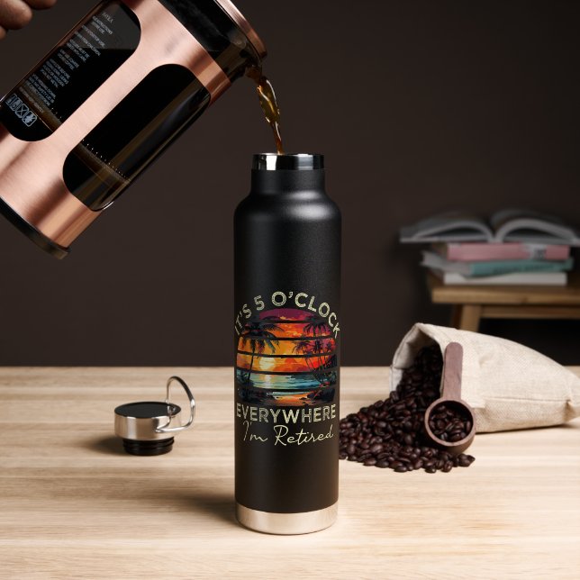 Bouteille D'eau Drôle de retraite, il est 5 heures partout (Café (pivoté))