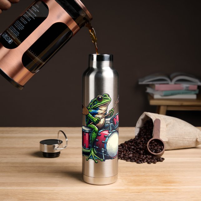 Bouteille D'eau Drôle grenouille caricaturale jouer aux tambours (Gym)