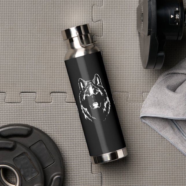 Bouteille D'eau Drôle noir et blanc tête de loup croquis (Couvercle)