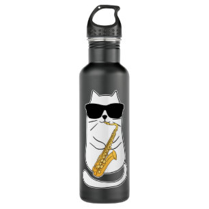 Bouteille D'eau Drôle Saxophone Cat Musicien Jazz Musique Lover Lo