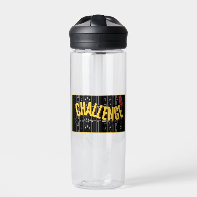 Bouteille d'eau du défi de typographie jaune noir (Extérieur)