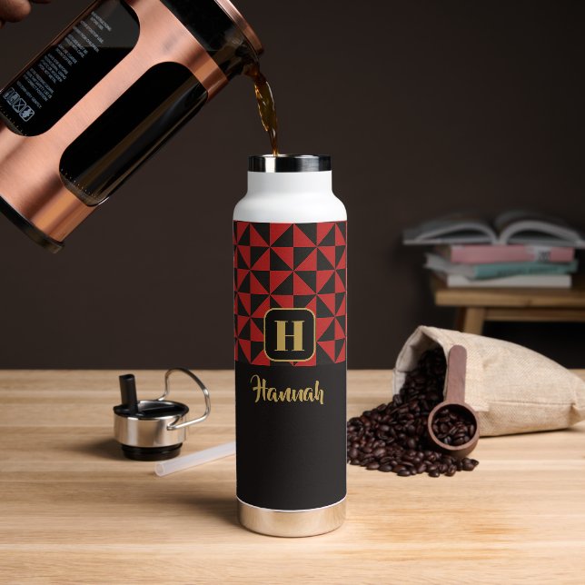 Bouteille D'eau Duo Black & Crimson Red Custom Names (Extérieur)