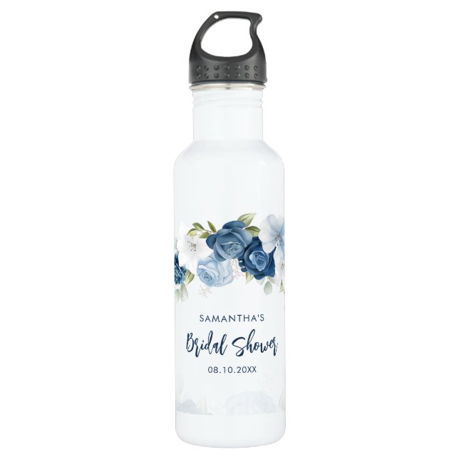 Bouteille D'eau Dusty Blue Floral Bridal Shower Personalized (Devant)