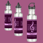 Bouteille D'eau École De Musique Personnalisée De Retour À L'École<br><div class="desc">Bouteille en acier inoxydable de l'école de musique de retour à l'école personnalisée. Customisez-le avec votre nom pour un look chic girly unique.</div>