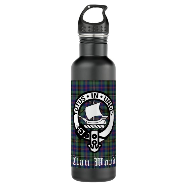 Bouteille D'eau Ecosse Clan Wood Crest & Tartan (Devant)