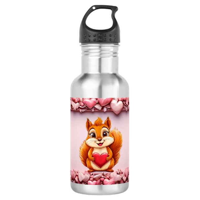 Bouteille D'eau Écureuil mignon avec cœur (Devant)