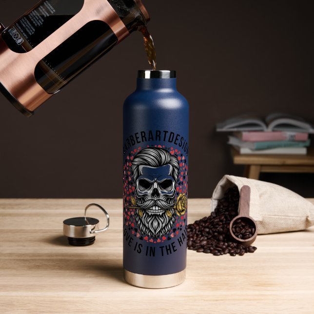 Bouteille D'eau Edgy Barber Skull & Rose Valentine Stainless Steel (Café (pivotée))