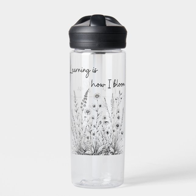 Bouteille d'eau éducative Fleur sauvage noir et bl (Extérieur)